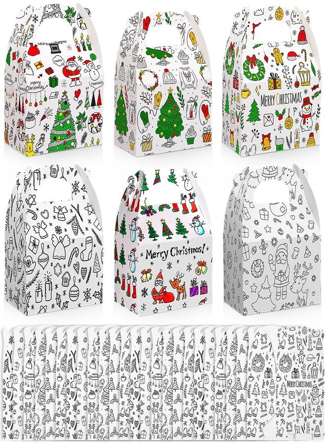 Watersay 24 Pcs Coloring Christmas Treat Boxes Xmas Color Your Own Cardboard Gable Box DIY Goodie Candy Gift Christmas Party Favors with Handles for Xmas Draw Doodle Craft Supplies - Image 1